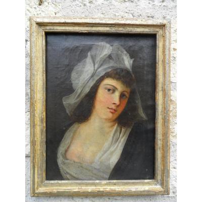 French School Portrait Of Young Girl 18th