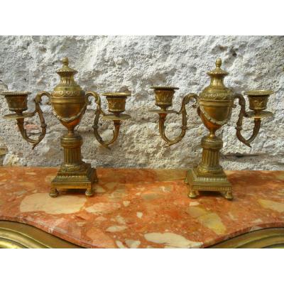 Pair Of Candlesticks In Gilt Bronze Louis XVI Style