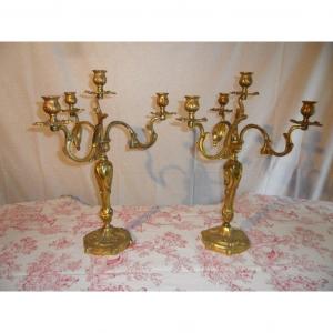 Pair Of Candelabra In Gilt Bronze Louis XV Style