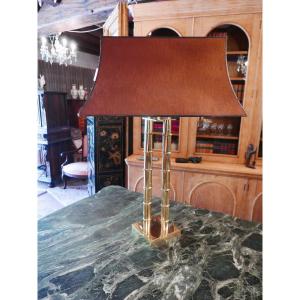 70s Polished Brass Bamboo Lamp