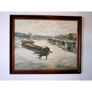 André Petit Oil On Canvas "saint Denis Les Sablières" 1966