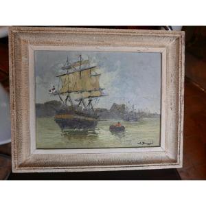 Oil On Marine Canvas By J.broggini 20th Century