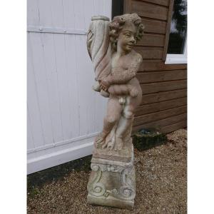 Cherub In Reconstituted Stone 20th