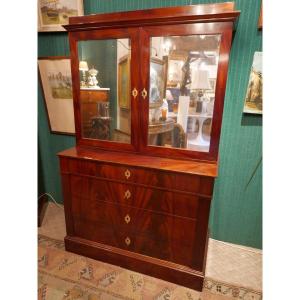 Two-body Piece Of Furniture Forming A Chest Of Drawers In The Lower Part 19th Century Mahogany