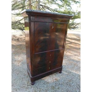 Restoration Period Flamed Mahogany Secretary.