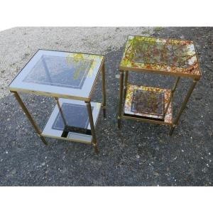 Pair Of Gilded Brass End Tables, 1970s