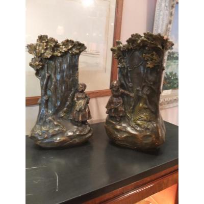 Pair Of Terracotta Vases Art Nouveau "o.bobbias"