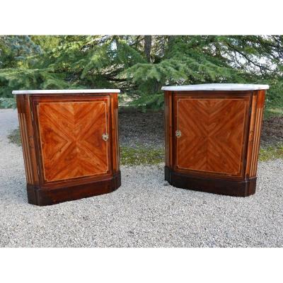 Paire d'encoignures marquetées signées  J.P DUSAUTOY 18 ème