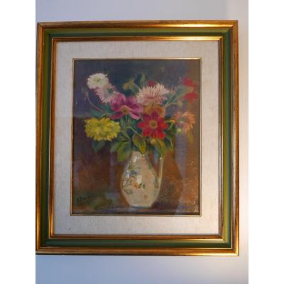 Still Life Bouquet Of Flowers Oil On Canvas Signed