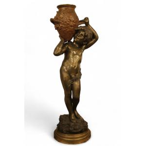Auguste Moreau (1834-1917) - Child With A Jar, Large Bronze Sculpture