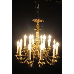 Louis XV Style Chandelier In Gilt Bronze With 18 Lights, Napoleon III Period