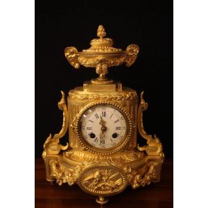 Small Louis XVI Style Borne Pendulum In Chiseled And Gilded Bronze, Napoleon III Period