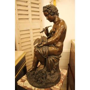 Venot Cyprien François (1808-1886) Putto With Doves, Bronze