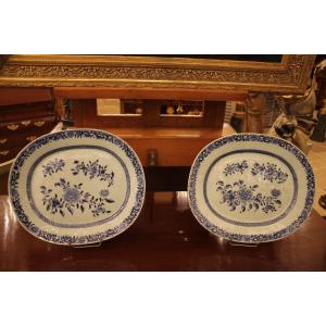 Pair Of Oval Dishes In Blue And White Porcelain, China, Eighteenth Century