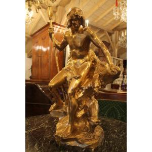 Gasq Paul (1860-1944) - Shepherd And Sheep, Important Bronze Sculpture, Barbedienne Founder