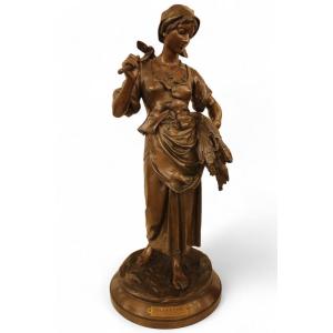 Aizelin Eugène-antoine (1821-1902) - Gleaner, Large Bronze Sculpture