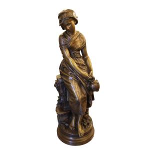 Moreau Mathurin (1822-1912) - Young Girl With A Jug, Large Bronze Sculpture