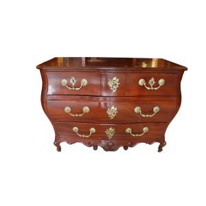 Commode Louis XV En Acajou Massif, La Rochelle, époque XVIIIe Siècle