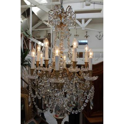 And Crystal Chandelier In Bronze XIXth Century