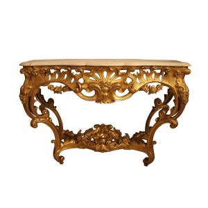 Louis XV Style Console Table With Four Gilded Wood Legs, Napoleon III Period