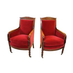 Pair Of Mahogany Armchairs, Restoration Period