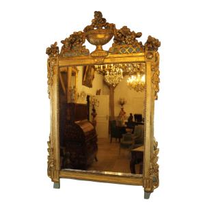 Louis XVI Period Mirror With A Carved And Gilded Wooden Pediment