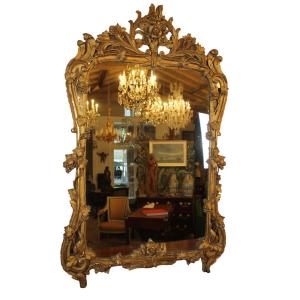 Large Gilded Wood Mirror, Louis XV Period