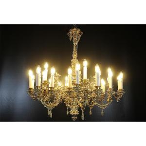 Important 30-light Gilded Bronze Chandelier, Napoleon III Period