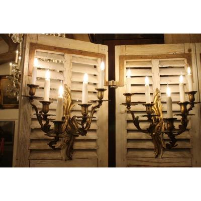 Pair Of Louis XV Style Gilt Bronze Sconces