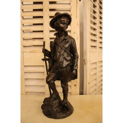 Young Musician, Bronze By Emile Victor Blavier (19th-20th Century)