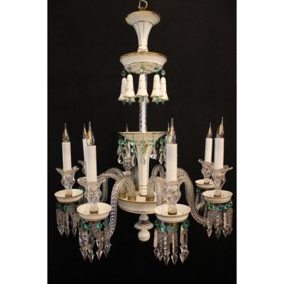 Baccarat - 8-light Chandelier In Crystal And Opaline, End Of XIXth Century