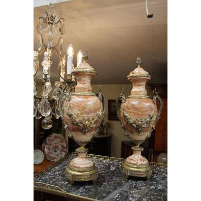 Pair Of Vases Cutlery Marble Louis XVI