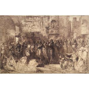Joseph Navlet (1821-1889) - Pen Drawing - Military Parade