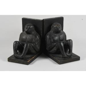 Pair Of Bookends Early 20th Century - Patinated Wood