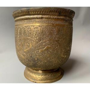 Copper Vase 19th Century - Qajar Persian Ottoman Islamic - Animals