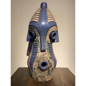 Lamp Base Or Sculpture - Signed Mpaka And Dated 1984 - African Mask