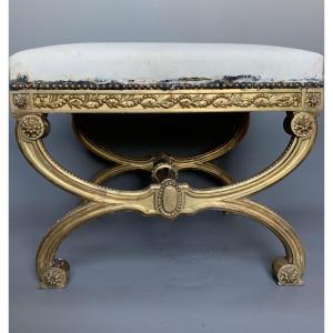 19th Century Gilded Wooden Stool - Louis XVI Style