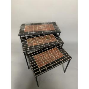 Set Of Three Nesting Coffee Tables – 1960s – Ceramic And Metal
