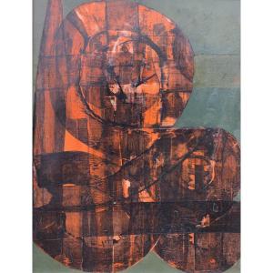 Abstract Composition – Oil On Cardboard – 1970s