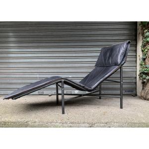 Tord Björklund For Ikea – Black Leather And Lacquered Metal Chaise Longue – 1970s-1980s
