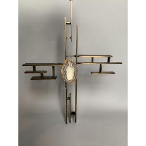 Jeggman Kamen – Patinated Bronze And Natural Stone Crucifix – 1970s