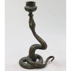 Bronze Candlestick In The Shape Of A Snake – Late 19th Century