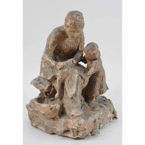Terracotta Group – Woman And Child – Signed Becher – Dated 1898