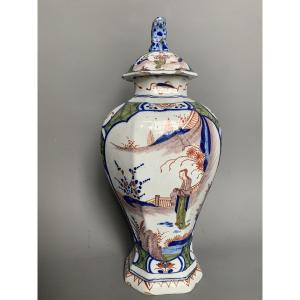 Covered Vase In Delft Earthenware - Chinese Décor - 18th Century
