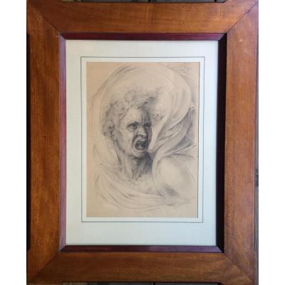 Drawing Signed And Dated 1860 After Michelangelo Anima Dannata Italy