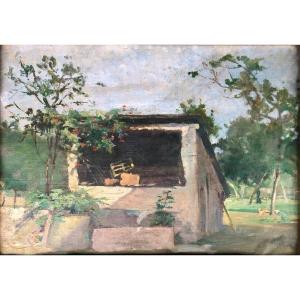 Oil On Canvas - Early 20th Century - Cabin In A Summer Garden