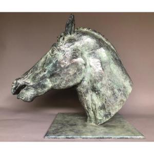 Large Horse Head - Bronze XXth Century - Signed - Fonderie De Gour