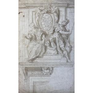 17th Century Italian School - Fireplace Design - Pen And Brown Ink