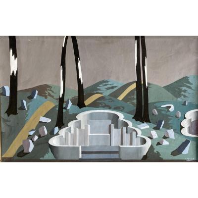 Felix Labisse (1905-1982) - Surrealist Landscape - Gouache