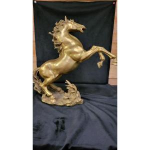Horse Arching In Solid Bronze XXth